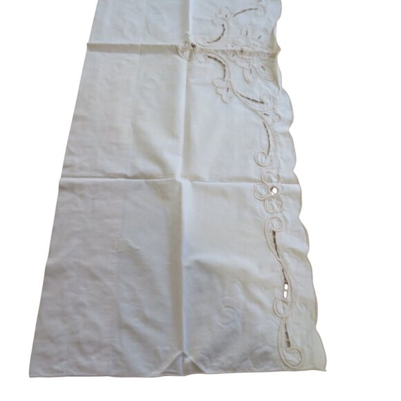 Vintage 90s Battenburg Lace Embroidered Curtain Valance 20" x 60" Beige Cotton - Picture 13 of 14